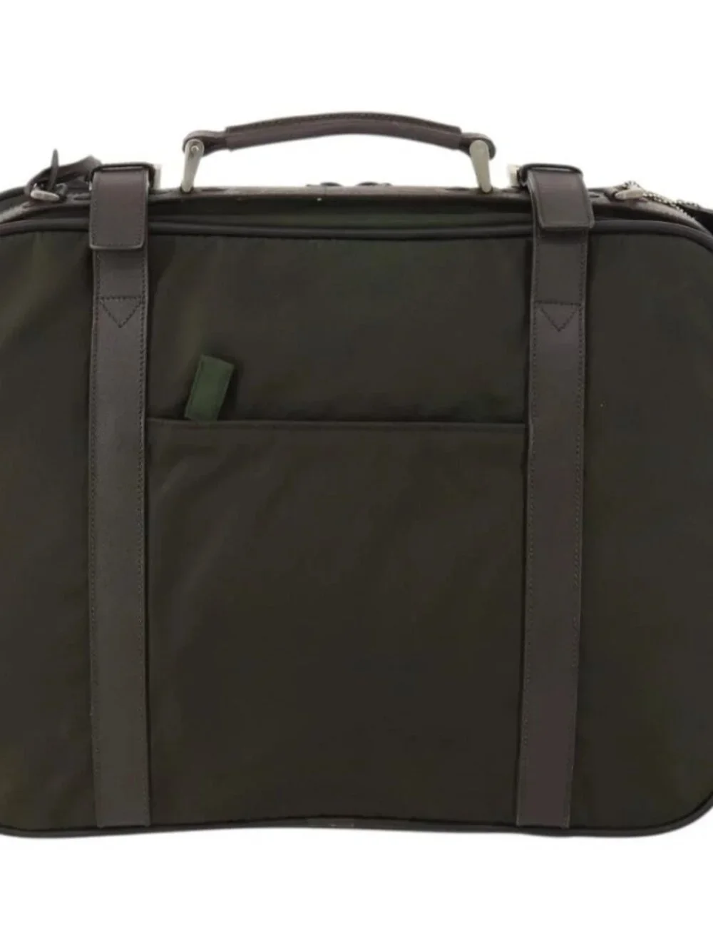 PRADA Business Bag Nylon Khaki Silver Auth ti3654